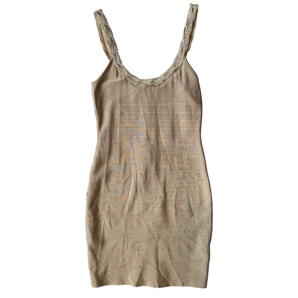 Marciano Guess Bodycon‎ Rhinestone Dress Cocktail Party Clubwear Gold Sz L